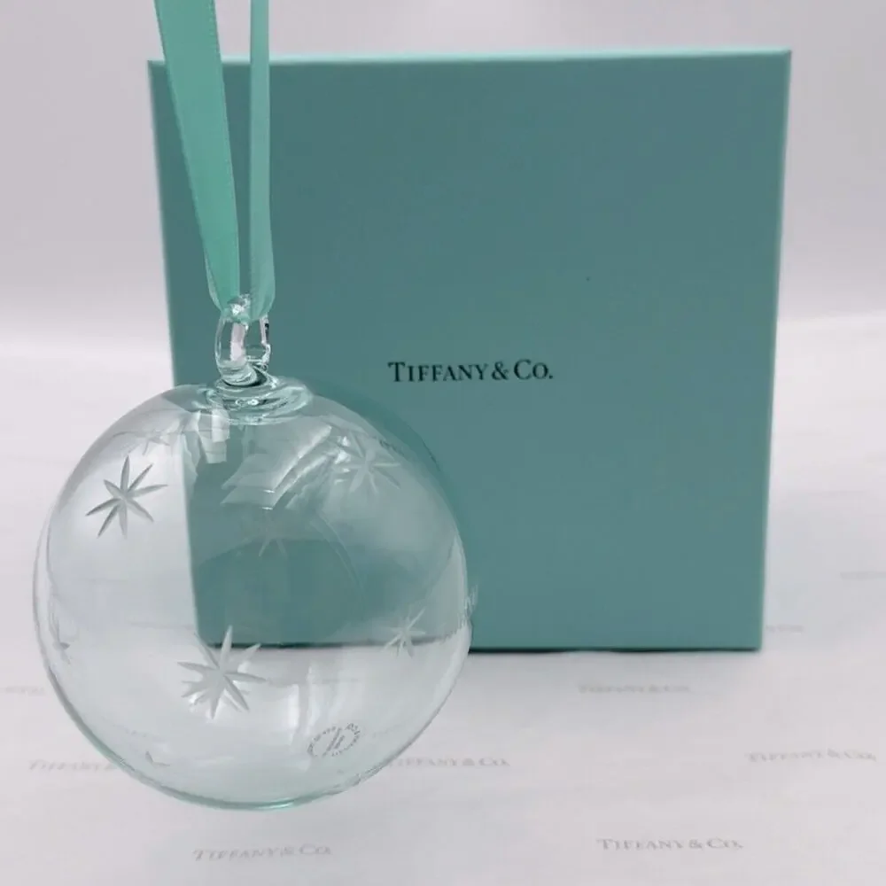 Tiffany & Co. Ball Star Ornament Blue Glass Holiday Gift 2021 W/ Pouch & Box